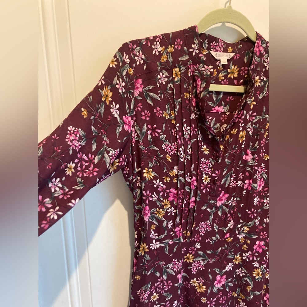 Nanette Lepore Burgundy Floral Print Long Sleeve Dress Size 6